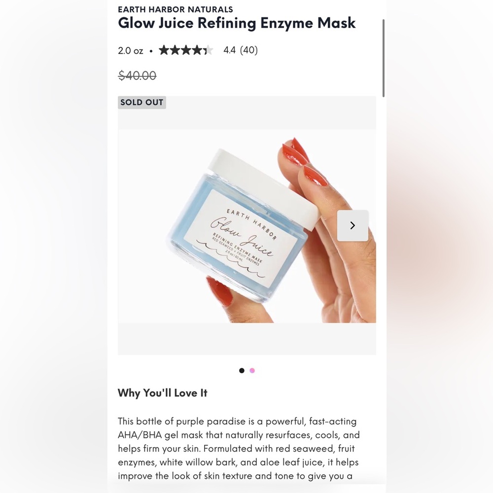NWT Earth Harbor Naturals Glow Juice Refining Enzyme Mask - Picture 2 of 2